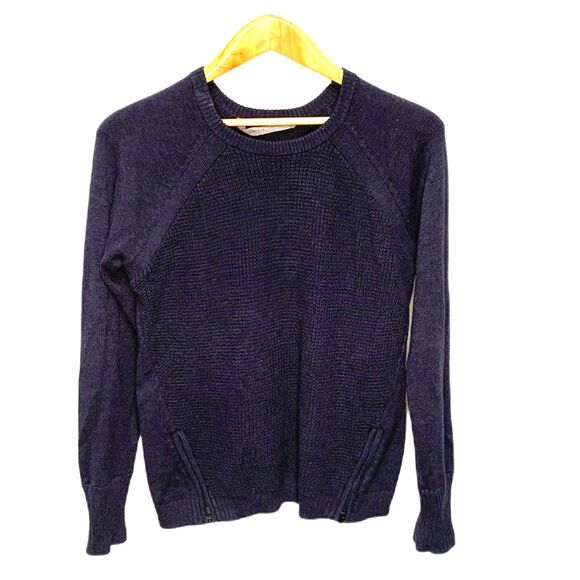 Athleta Uplands Navy Blue Cotton Blend Knit Side Zip Crewneck Sweater Size M - Picture 3 of 14